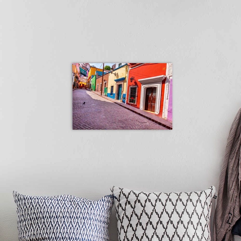 A bohemian room featuring Red Pink Colorful Houses Narrow Street Guanajuato Mexico.