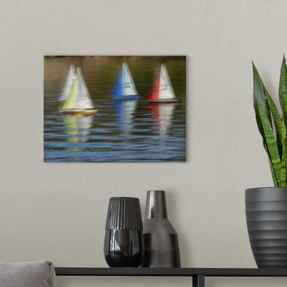 A modern room featuring Usa, Washington State, Renton. Model yacht club remote control sailboats at Gene Coulon Park on L...