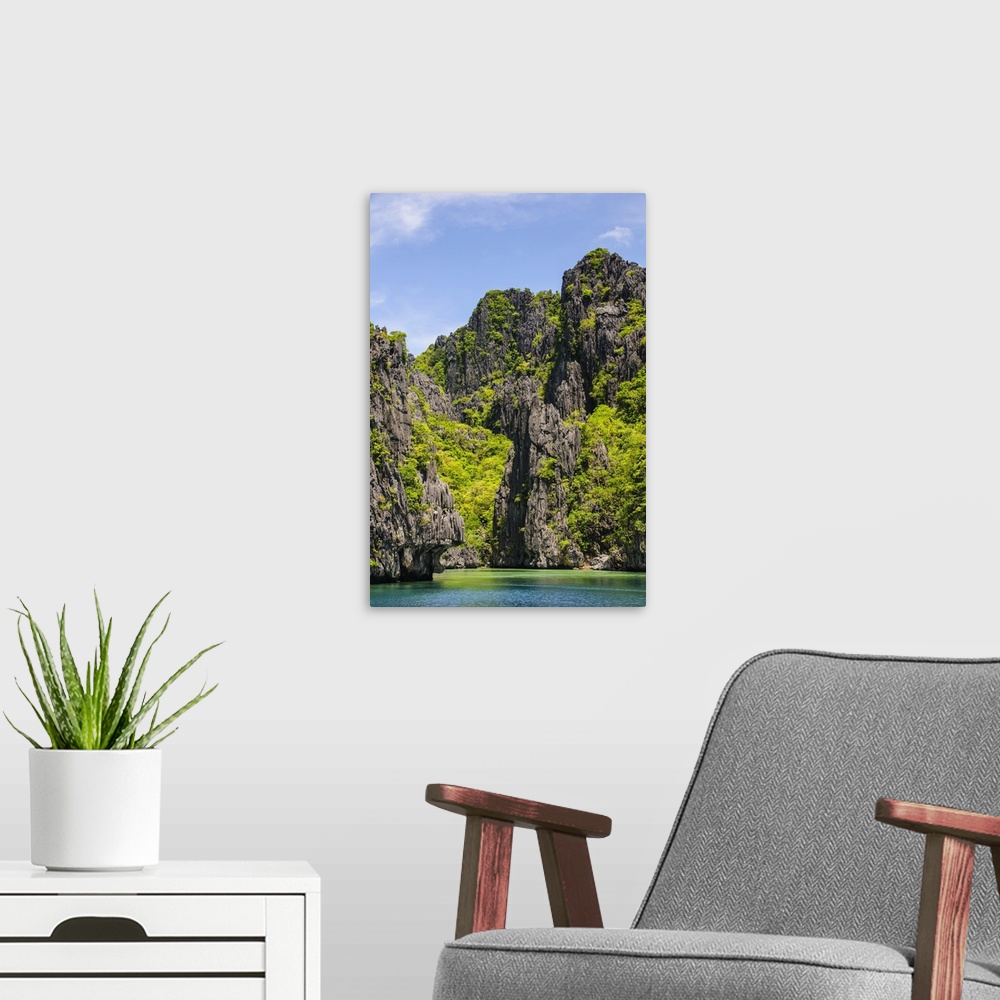A modern room featuring Rocky outcrops in the Bacuit Archipelago, Palawan, Philippines.