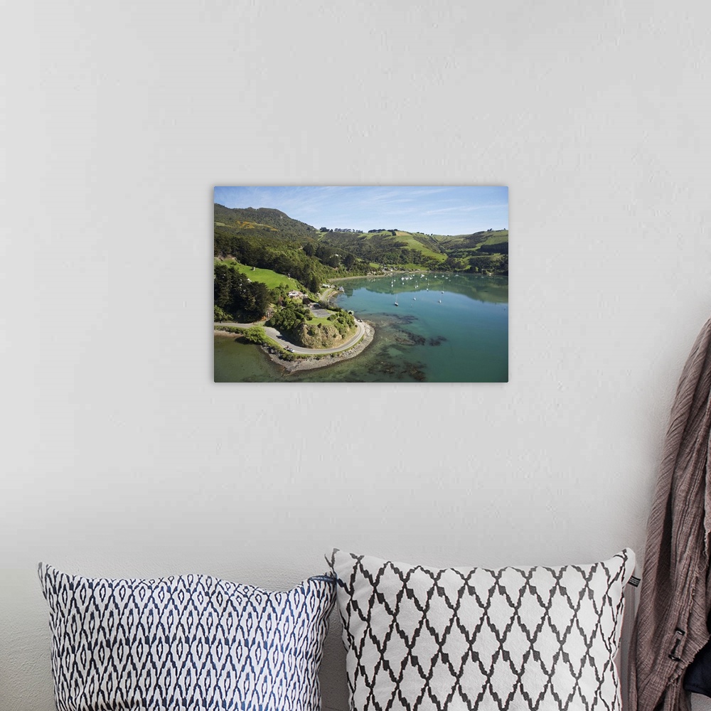 A bohemian room featuring Rocky Point and Deborah Bay, Otago Harbour, Dunedin, South Island, New Zealand - aerial