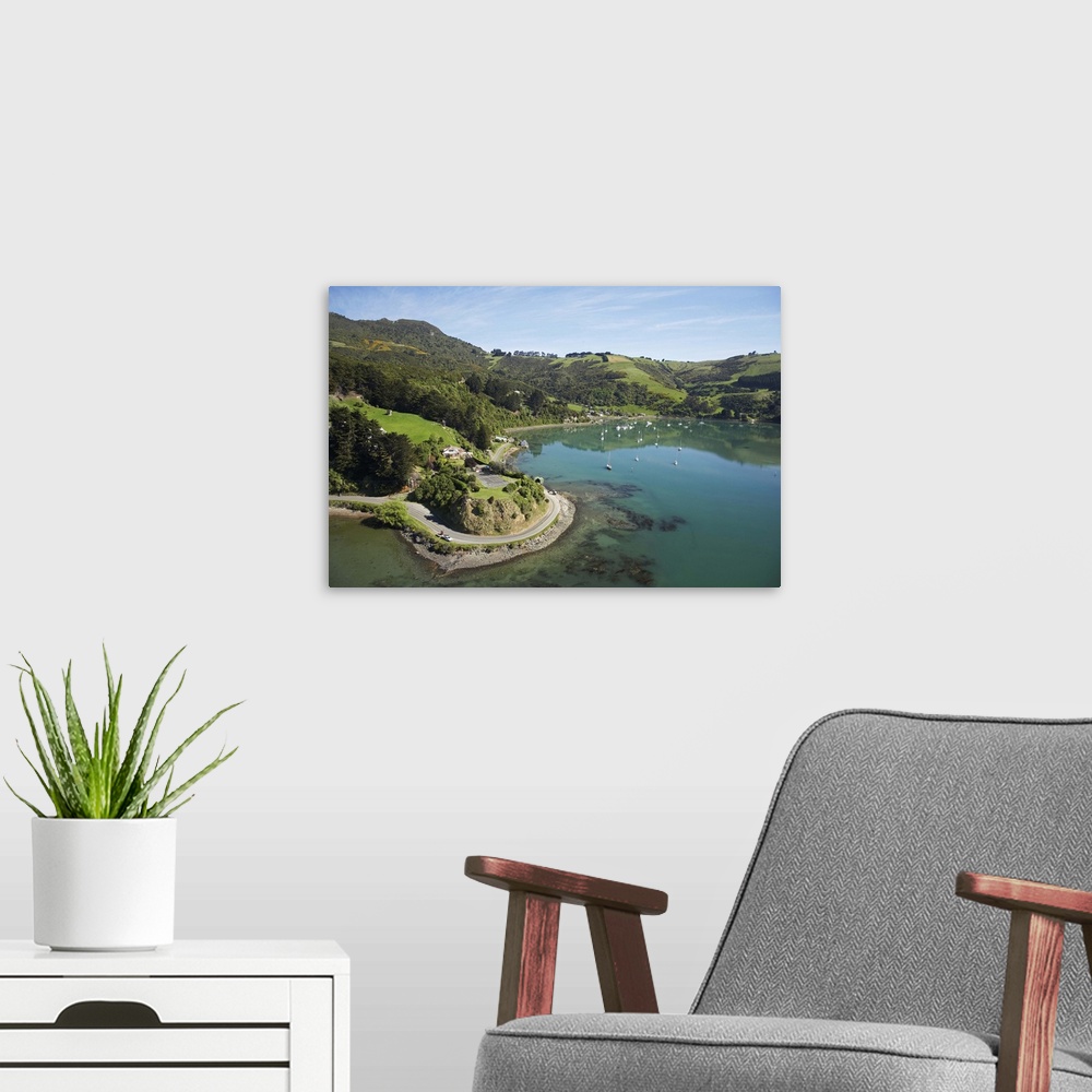 A modern room featuring Rocky Point and Deborah Bay, Otago Harbour, Dunedin, South Island, New Zealand - aerial