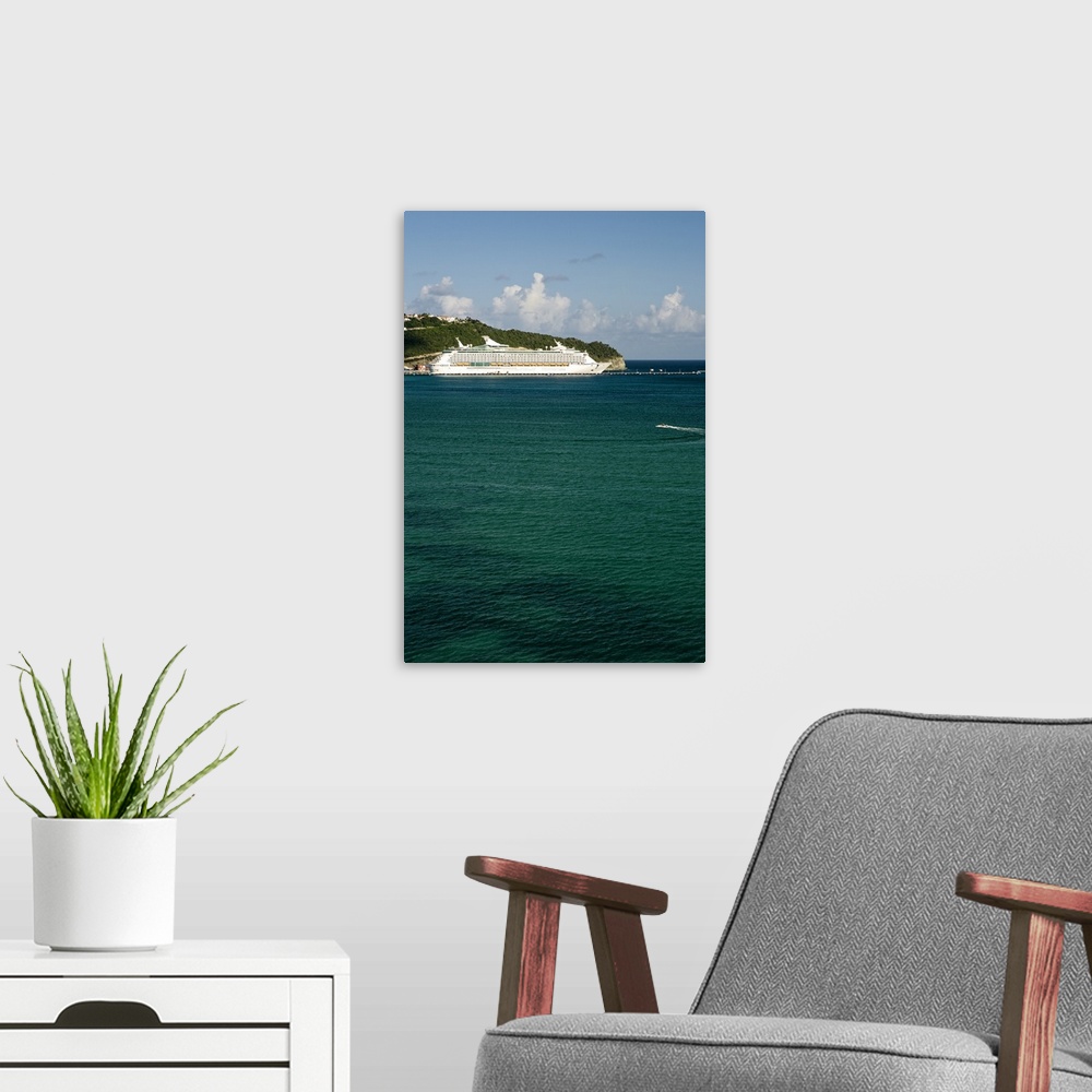 A modern room featuring Royal Caribbean cruise ship in port at Great Bay, Philipsburg, St. Maarten  (Dutch side of island...