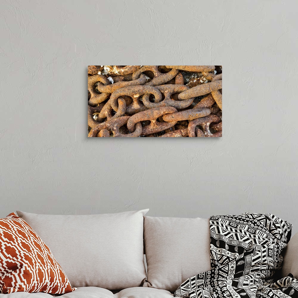 A bohemian room featuring Rusted chain in Crescent City marina, Northern California