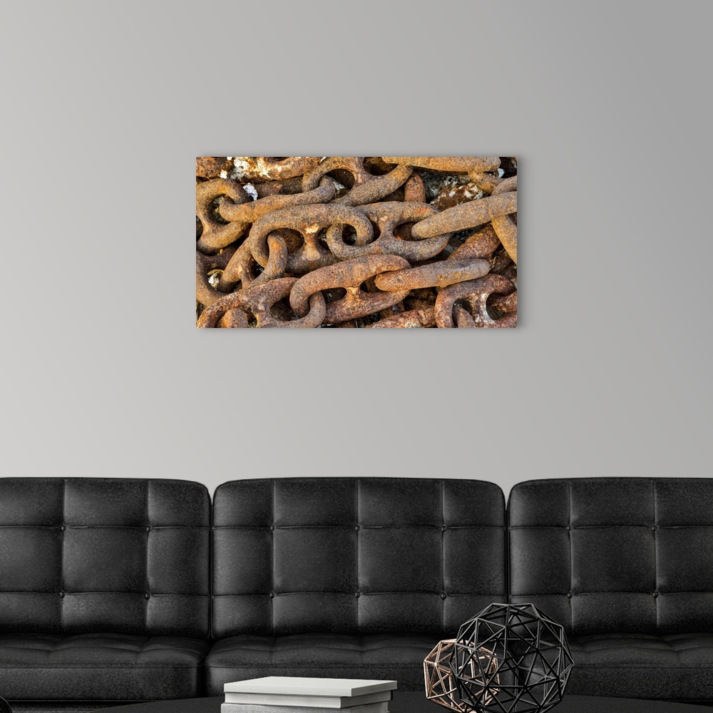 A modern room featuring Rusted chain in Crescent City marina, Northern California