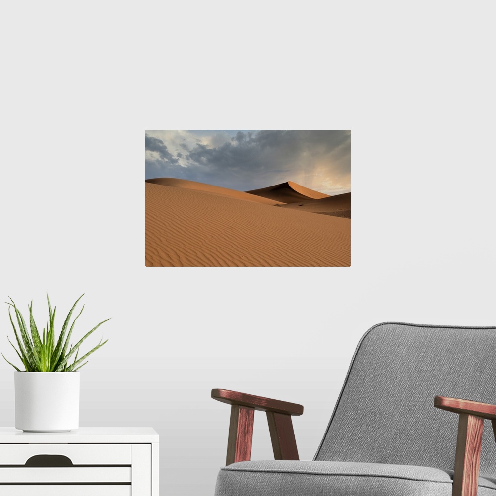 A modern room featuring Sand Dunes Glow Orange At Sunset In The Sahara Desert