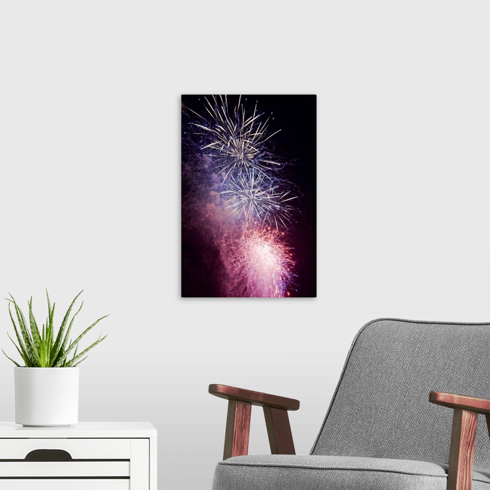 A modern room featuring Seattle, Lake Union, Fourth of July fireworks.