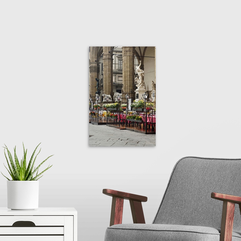 A modern room featuring Sidewalk cafe, Piazza della Signoria, Florence, Italy