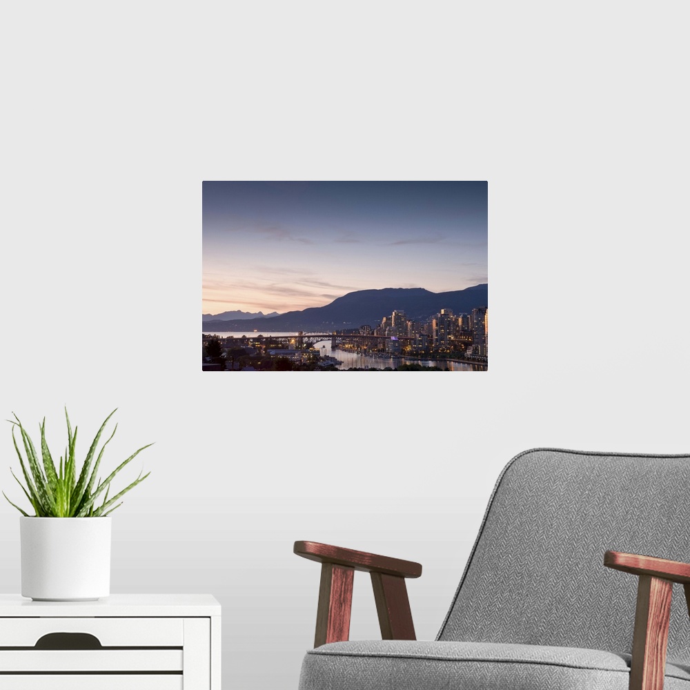 A modern room featuring Skyline of Vancouver, BC, Canada.