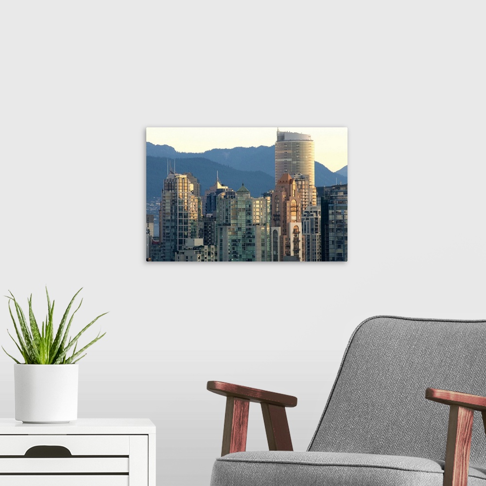 A modern room featuring Skyline of Vancouver, BC, Canada.