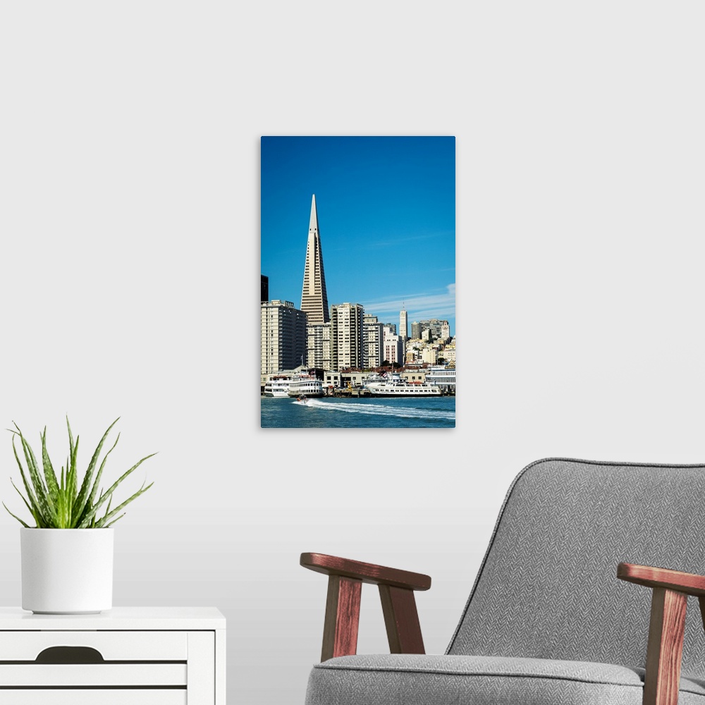 A modern room featuring United States, California, San Francisco. Skyline with Transamerica building prominent.