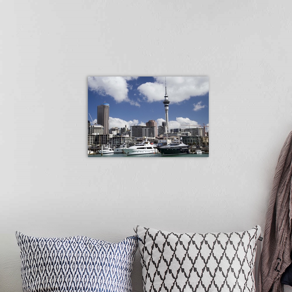 A bohemian room featuring Skytower, CBD, Viaduct Basin and Superyachts, Auckland, North Island, New Zealand