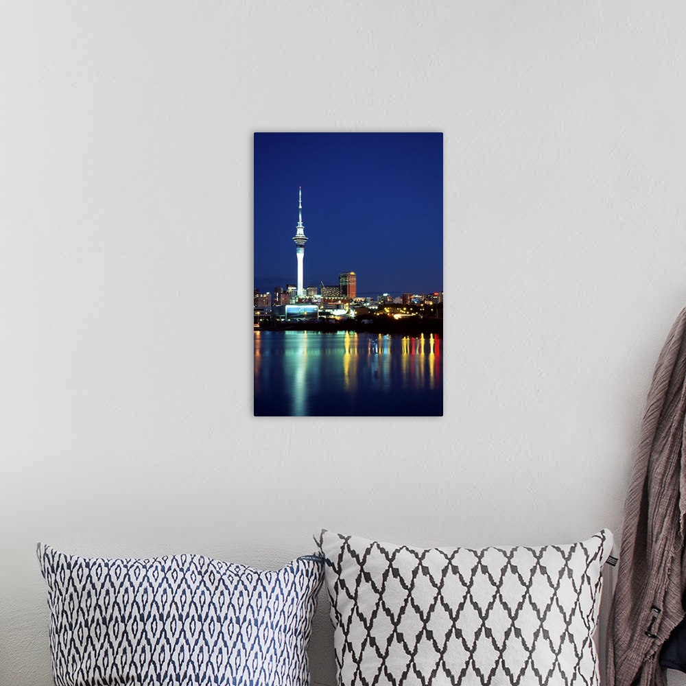 A bohemian room featuring Skytower reflected in St Marys Bay, Waitemata Harbour, Auckland