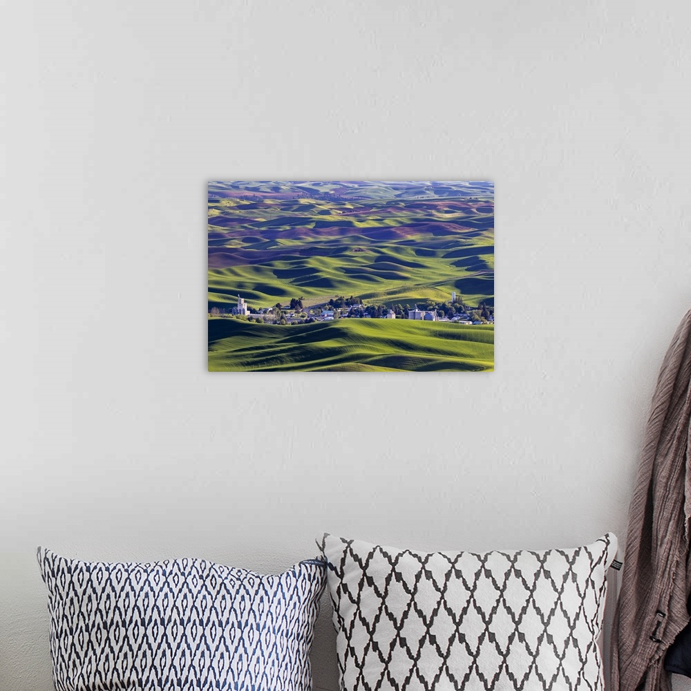 A bohemian room featuring Small town of Steptoe from Steptoe Butte near Colfax, Washington State, USA.