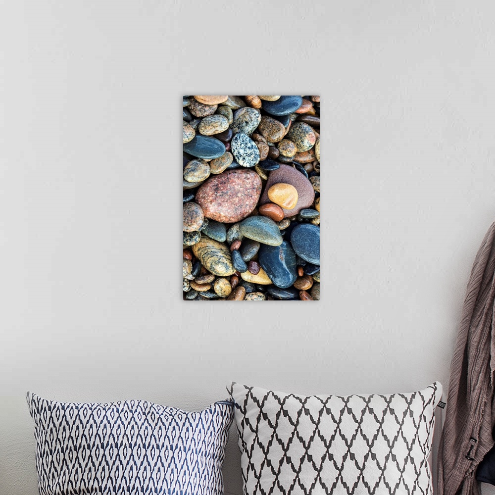 A bohemian room featuring Smooth granite pebbles on beach of Lake Superior, Whitefish Point, Upper Peninsula, Michigan