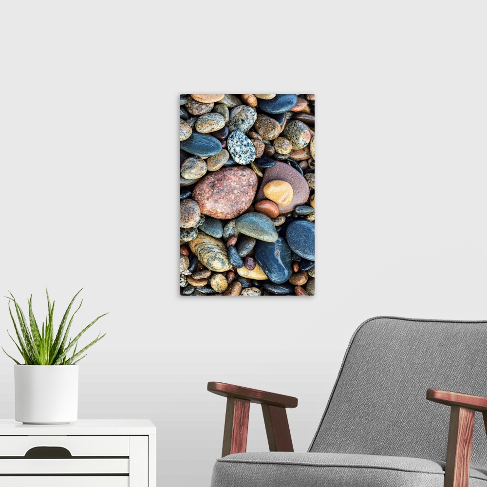 A modern room featuring Smooth granite pebbles on beach of Lake Superior, Whitefish Point, Upper Peninsula, Michigan