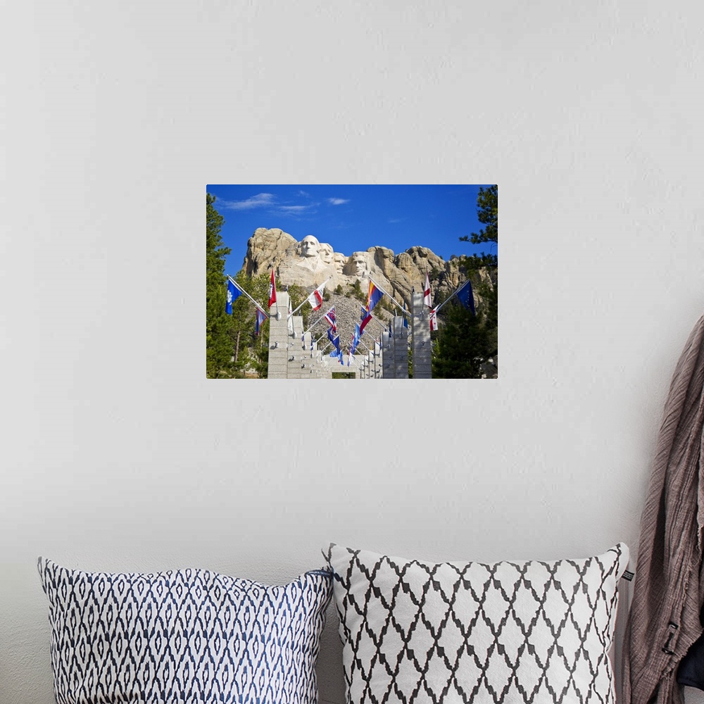 A bohemian room featuring USA, South Dakota, overview of Mount Rushmore National Memorial in daytime, framed by Grand View ...