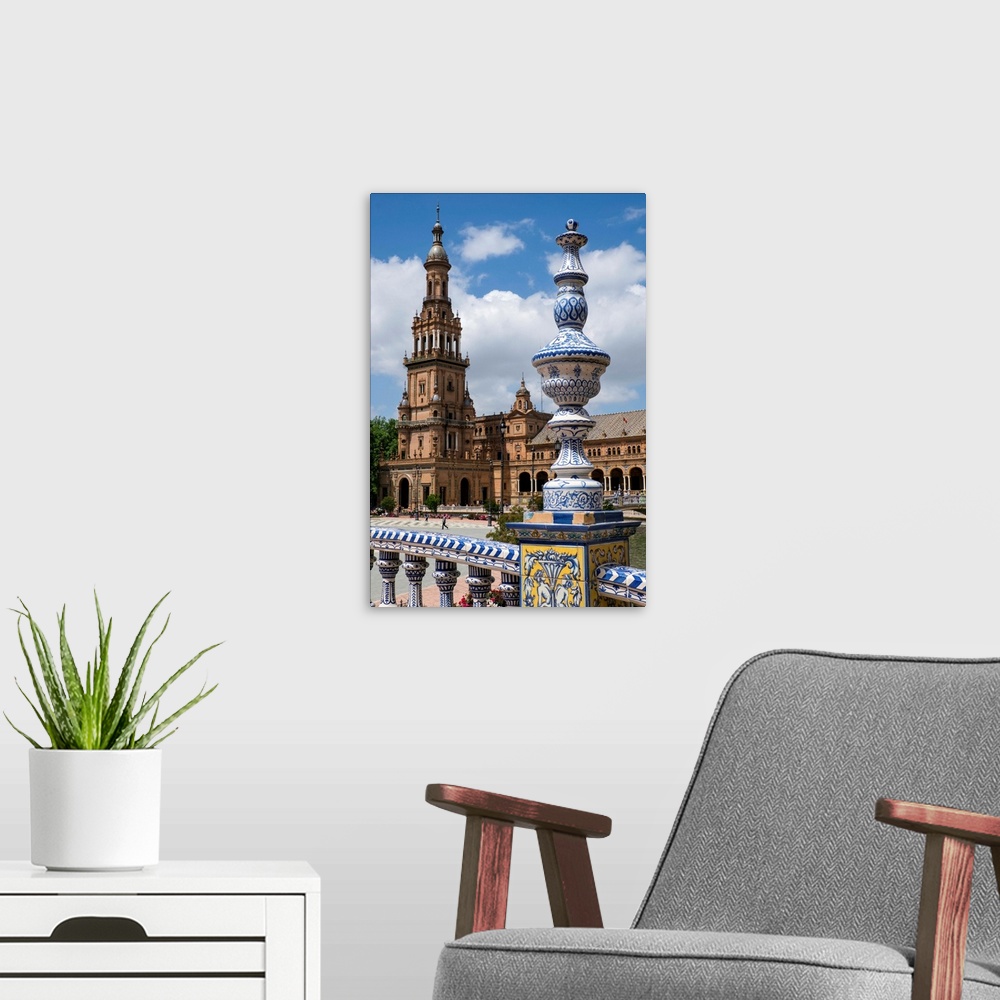 A modern room featuring Spain, Andalusia, Seville. The elaborately and traditionally decorated Plaza de Espana, that were...