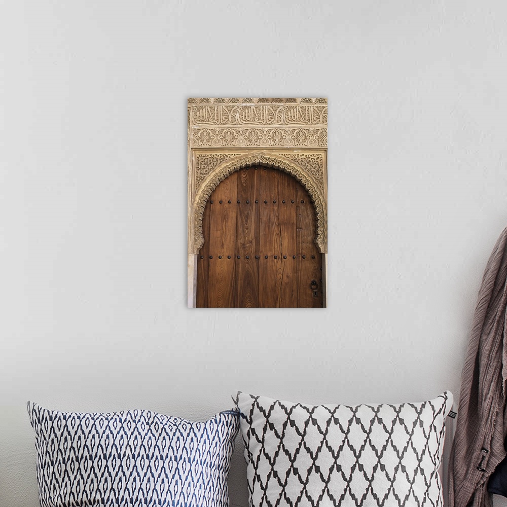 A bohemian room featuring Spain, Granada, Alhambra, legendary Moorish Palace interior details.