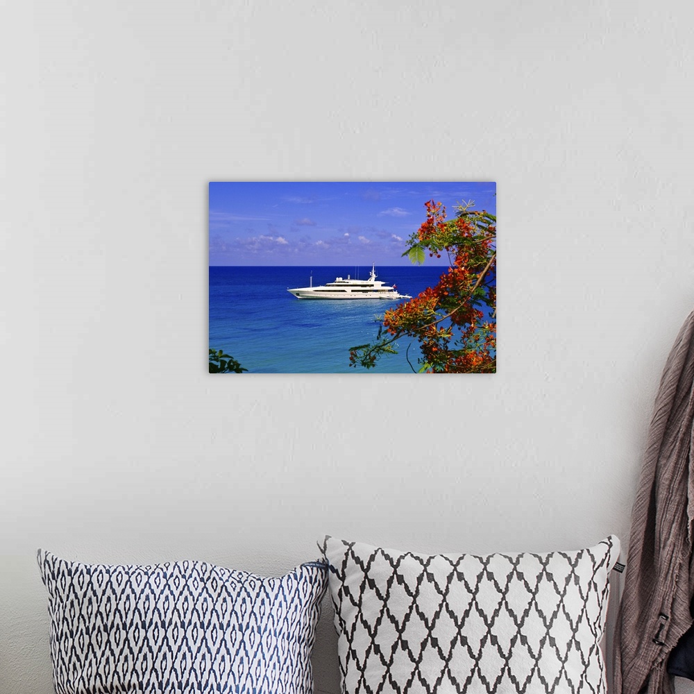 A bohemian room featuring St. Martin/Maarten. Yacht off Long Beach (Baie Longue)