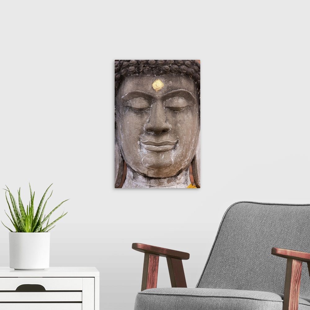A modern room featuring Statue face at the Ayutthaya Historical Park, Thailand