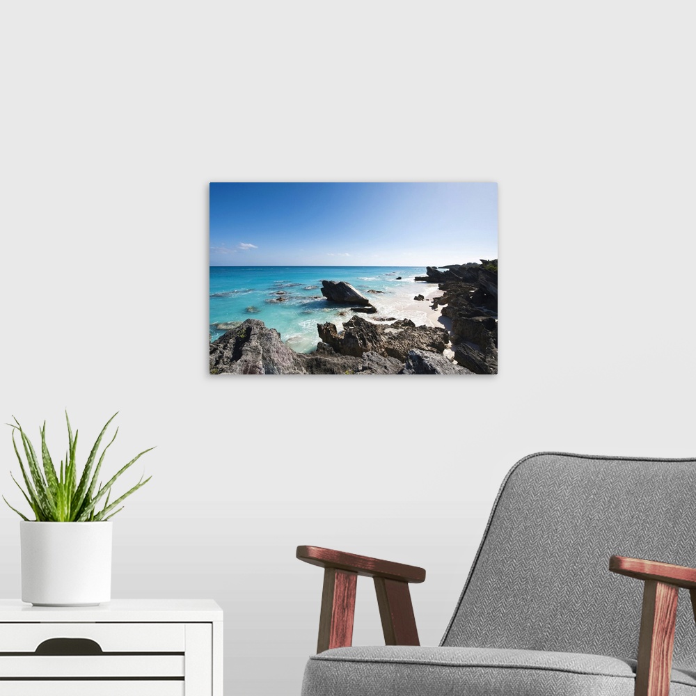 A modern room featuring Stonehole Bay beach, Bermuda.