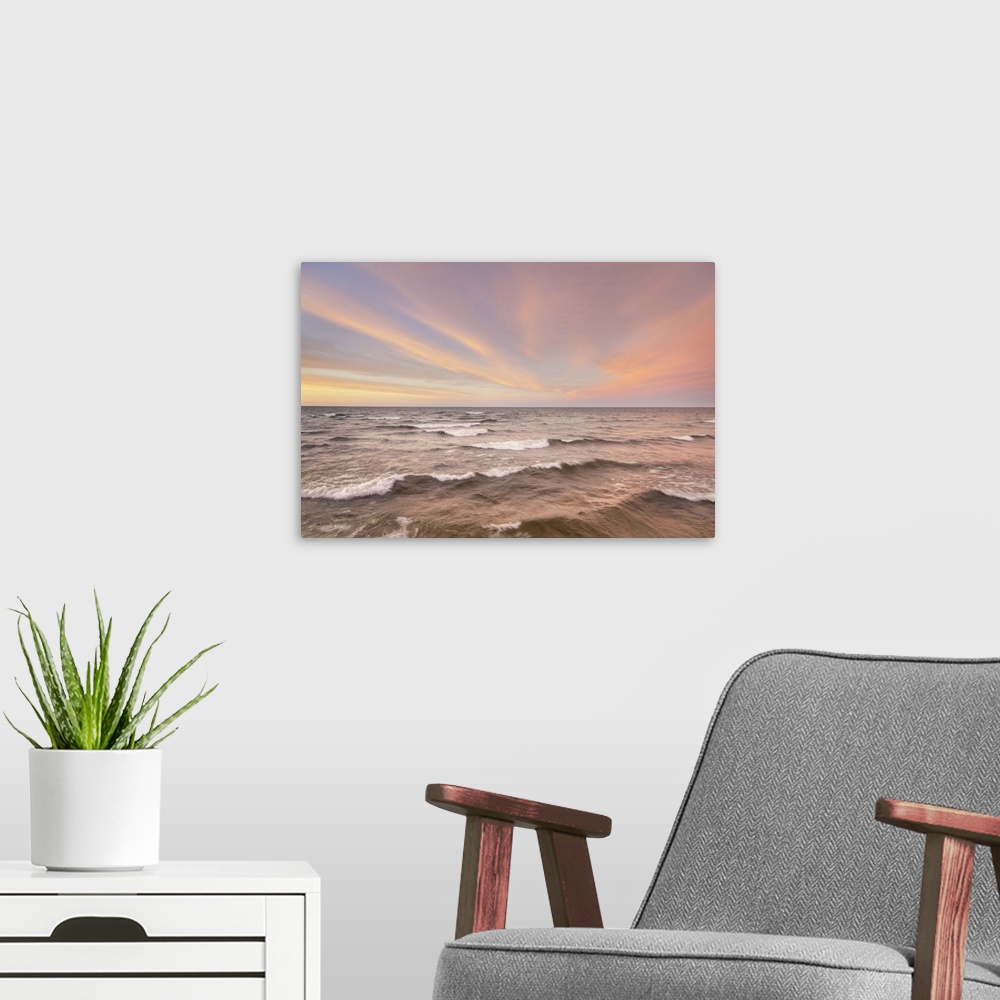 A modern room featuring USA, North America, Michigan. Stormy Evening Over Lake Superior, Seen From Au Sable Point, Pictur...