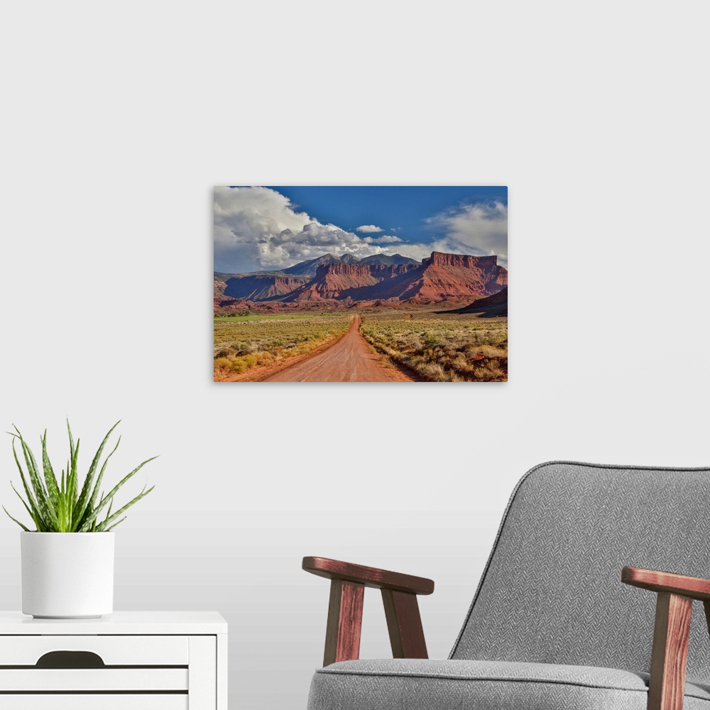 A modern room featuring Straight dirt road leading into Professor Valley, Utah