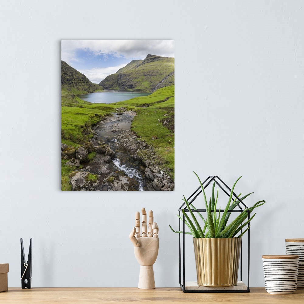 A bohemian room featuring The valley of Saksun, one of the main attractions of the Faroe Islands. The island Streymoy, one ...