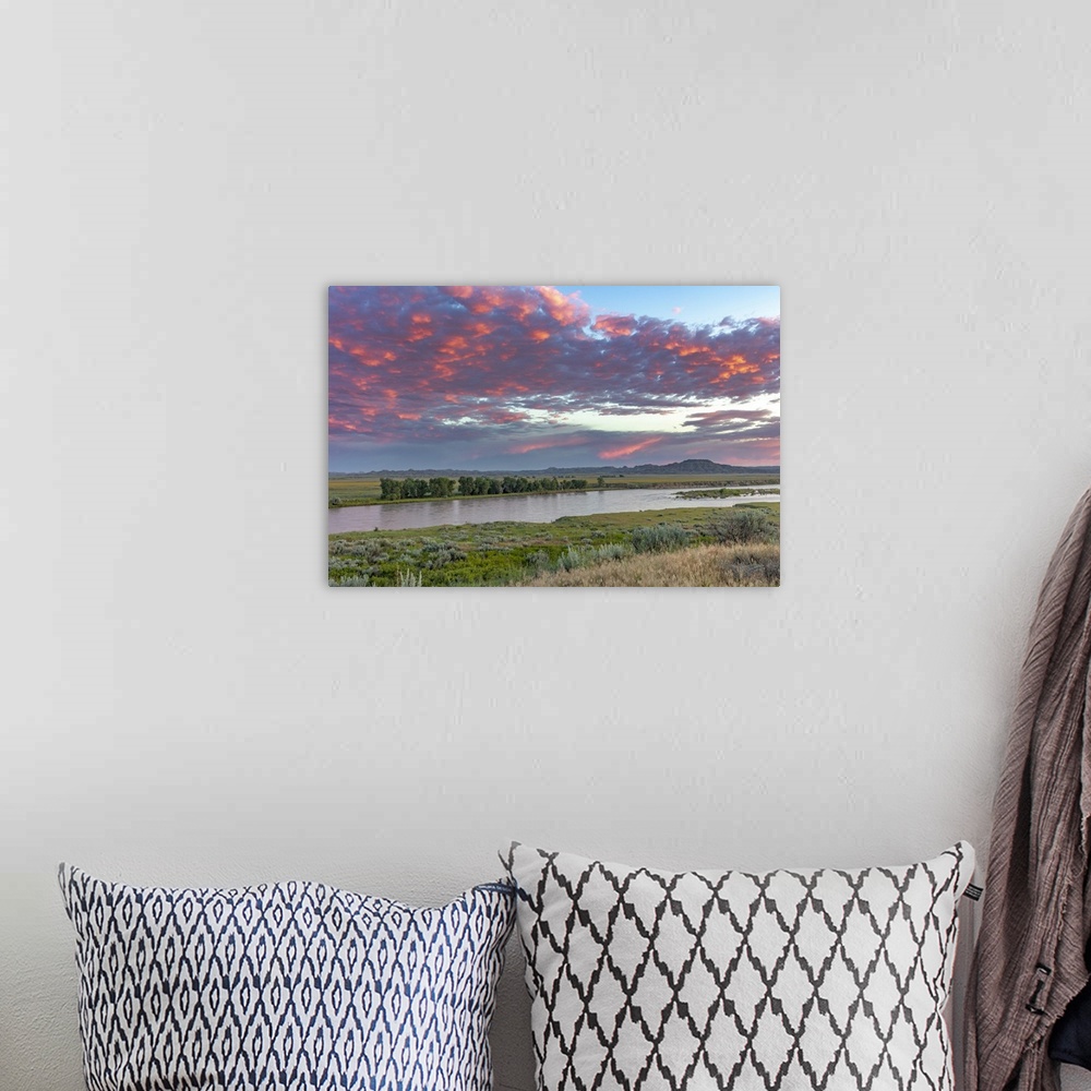 A bohemian room featuring USA, North America, Montana. Sunrise And Clouds Over The Yellowstone River At The Confluence With...