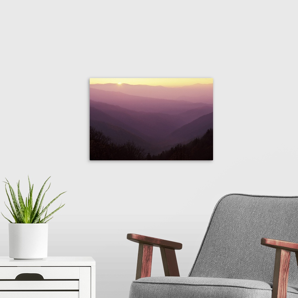 A modern room featuring Sunrise from Newfound Gap area, Great Smoky Mountains National Park, NC