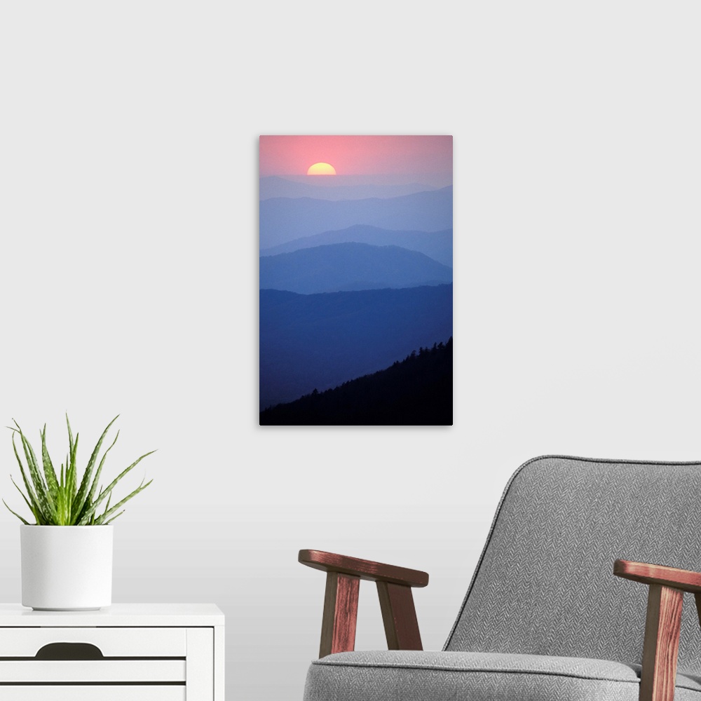 A modern room featuring Sunrise, Southern Appalachian Mountains, Great Smoky Mountains National Park, NC