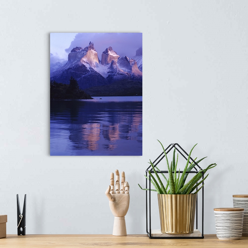 A bohemian room featuring Cuernos del Paine, Sunrise on Cuernos (Horns) del Paine, Torres del Paine National Park, near Pue...