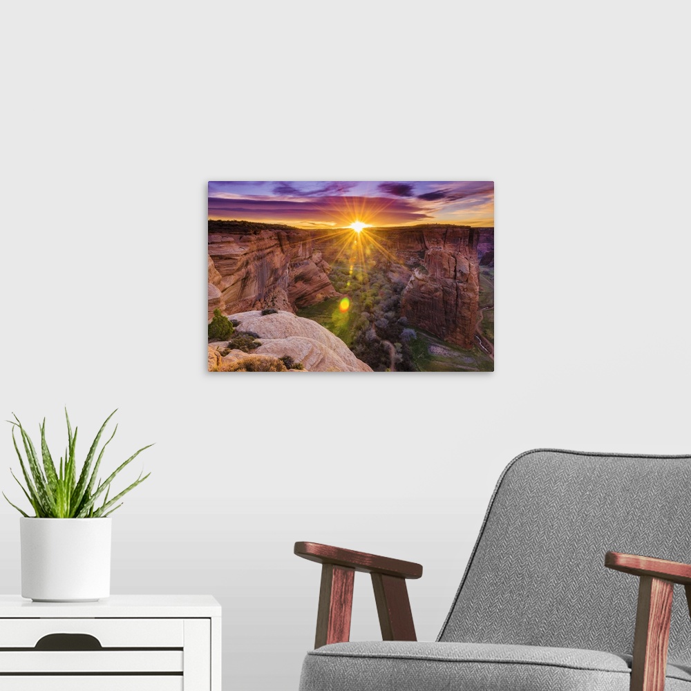 A modern room featuring Sunrise over Canyon del Muerto, Canyon de Chelly National Monument, Arizona USA
