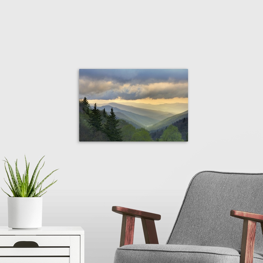 A modern room featuring Sunrise view of Oconaluftee Valley, Great Smoky Mountains National Park, North Carolina