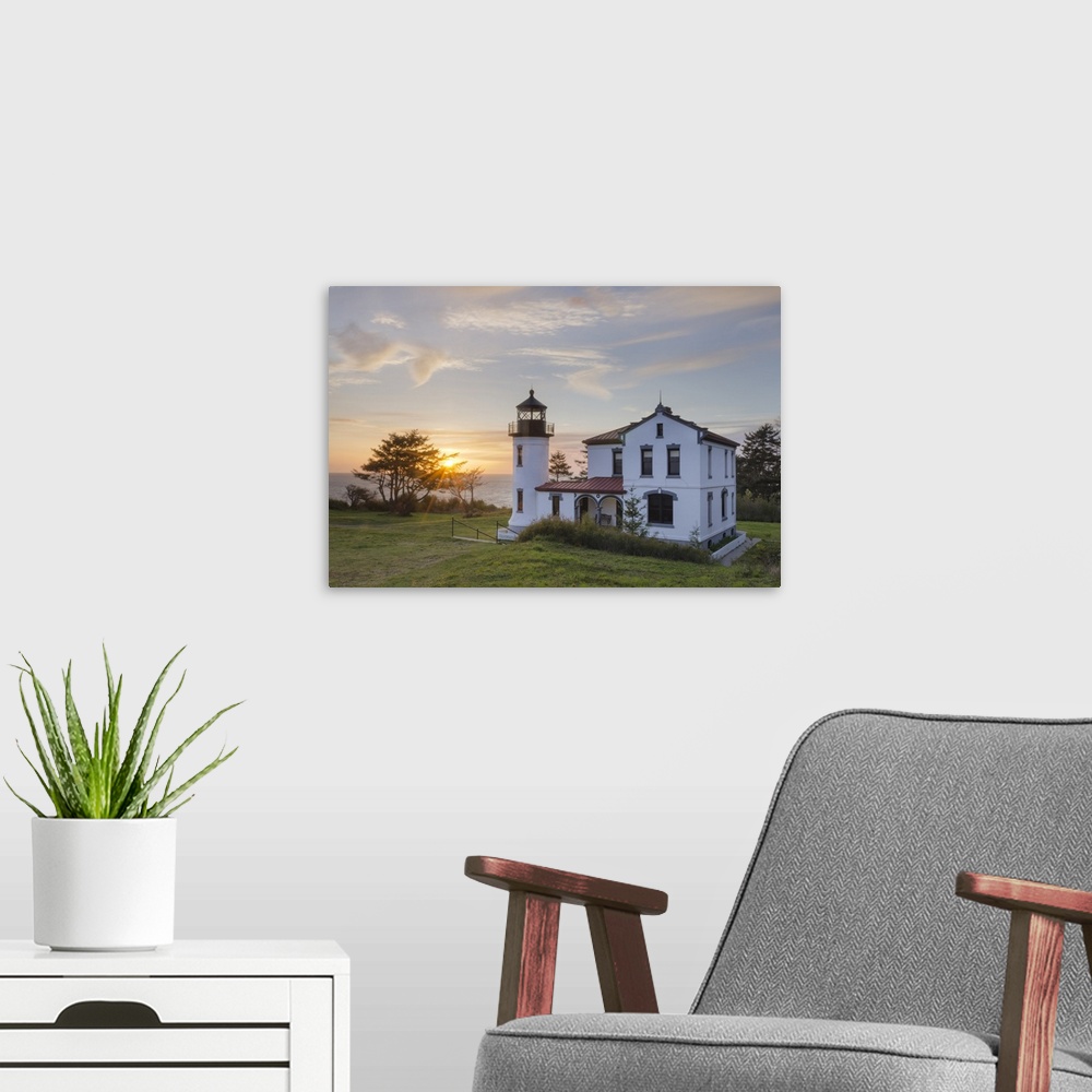 A modern room featuring Sunset at Admiralty Head Lighthouse, Fort Casey State Park on Whidbey Island, Washington State.