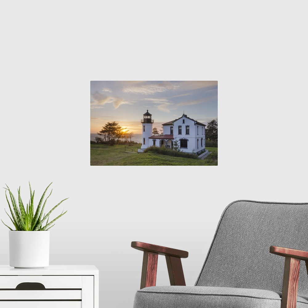 A modern room featuring Sunset at Admiralty Head Lighthouse, Fort Casey State Park on Whidbey Island, Washington State.