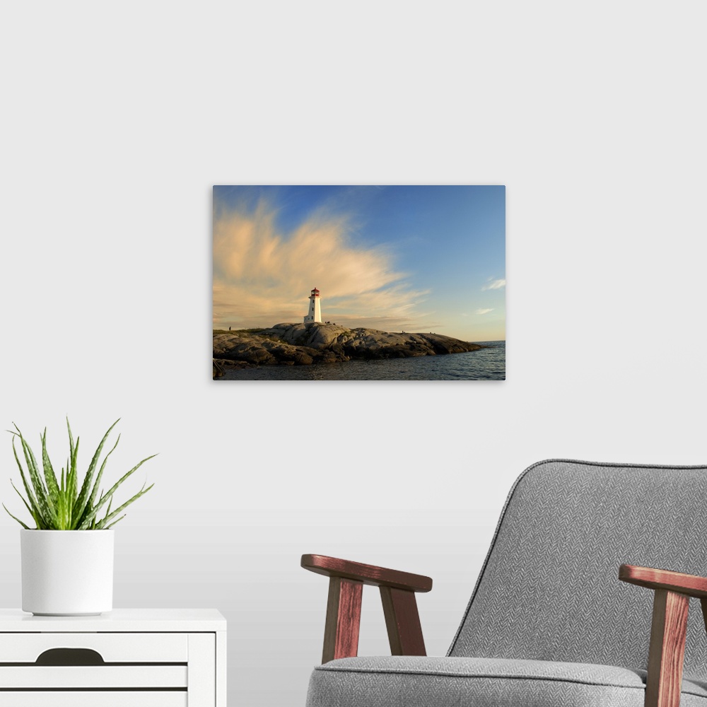 A modern room featuring Sunset at Peggy's Point Lighthouse, Peggy's Cove, Nova Scotia, Canada