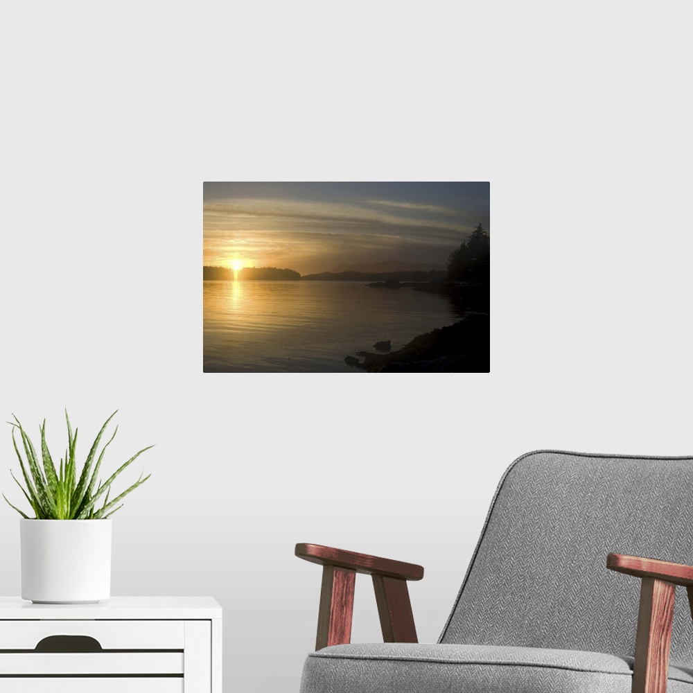 A modern room featuring Sunset from Keith Island, Broken Island Group, Pacific Rim National Park Preserve, British Columb...