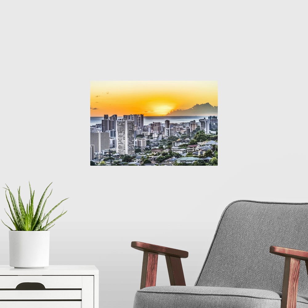 A modern room featuring Sunset, Honolulu, Hawaii.