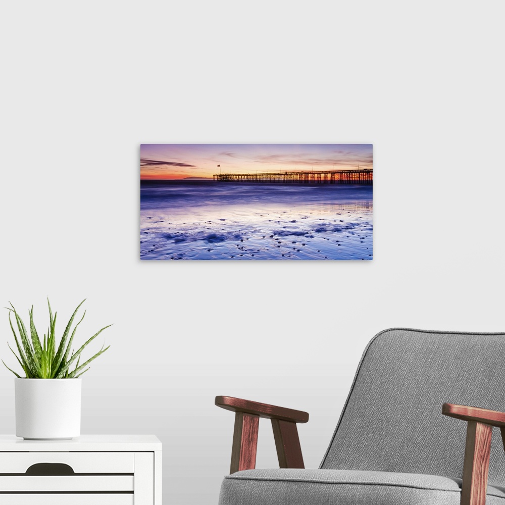 A modern room featuring Sunset over the Channel Islands and Ventura Pier from San Buenaventura State Beach, Ventura, Cali...