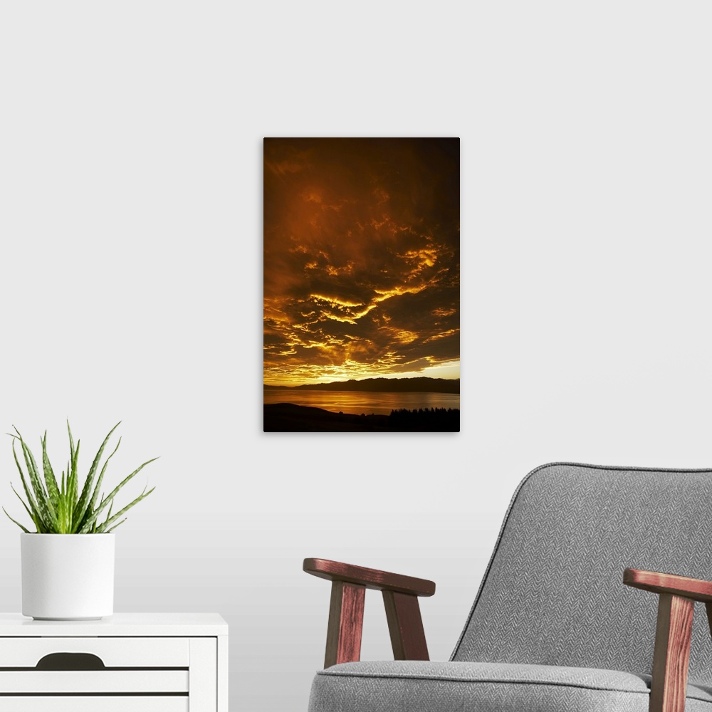A modern room featuring Sunset over South Bay, Kaikoura, Marlborough, South Island, New Zealand