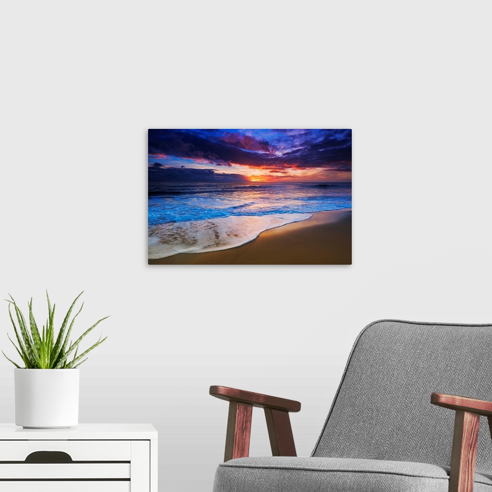 A modern room featuring Sunset over the Channel Islands from San Buenaventura State Beach, Ventura, California USA.