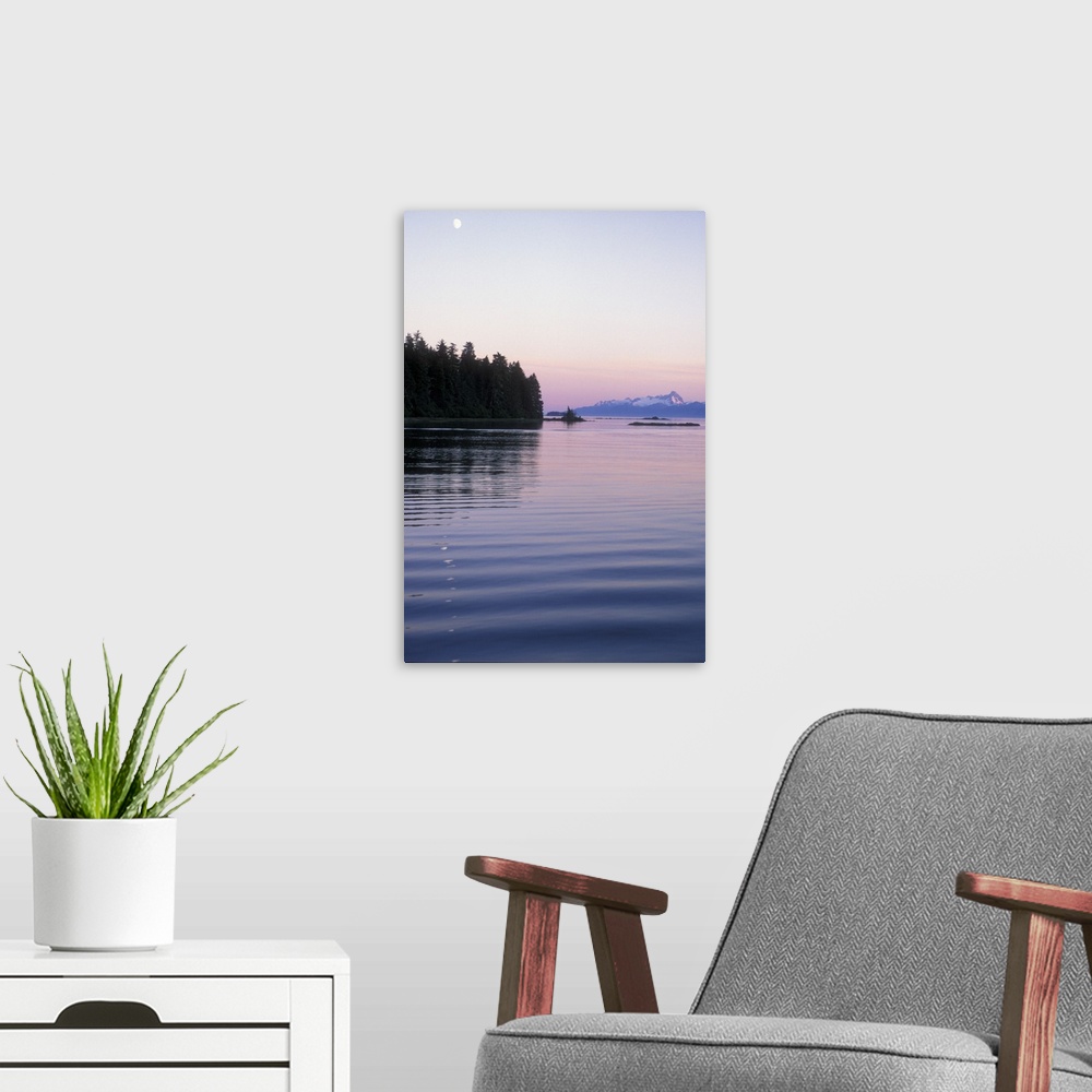 A modern room featuring Sunset scenic near Frederick Sound, moonrise, Southeastern Alaska.