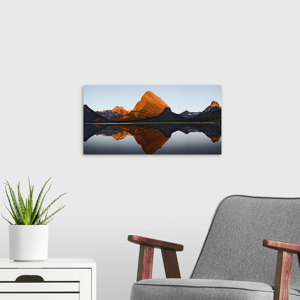 A modern room featuring Swiftcurrent Lake and Grinnell Point, Glacier National Park, Montana
