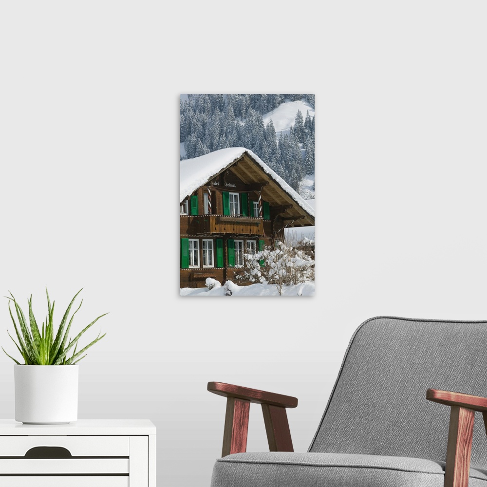A modern room featuring SWITZERLAND-Bern-KANDERSTEG:Kandertal Valley- Ski Chalet / Winter