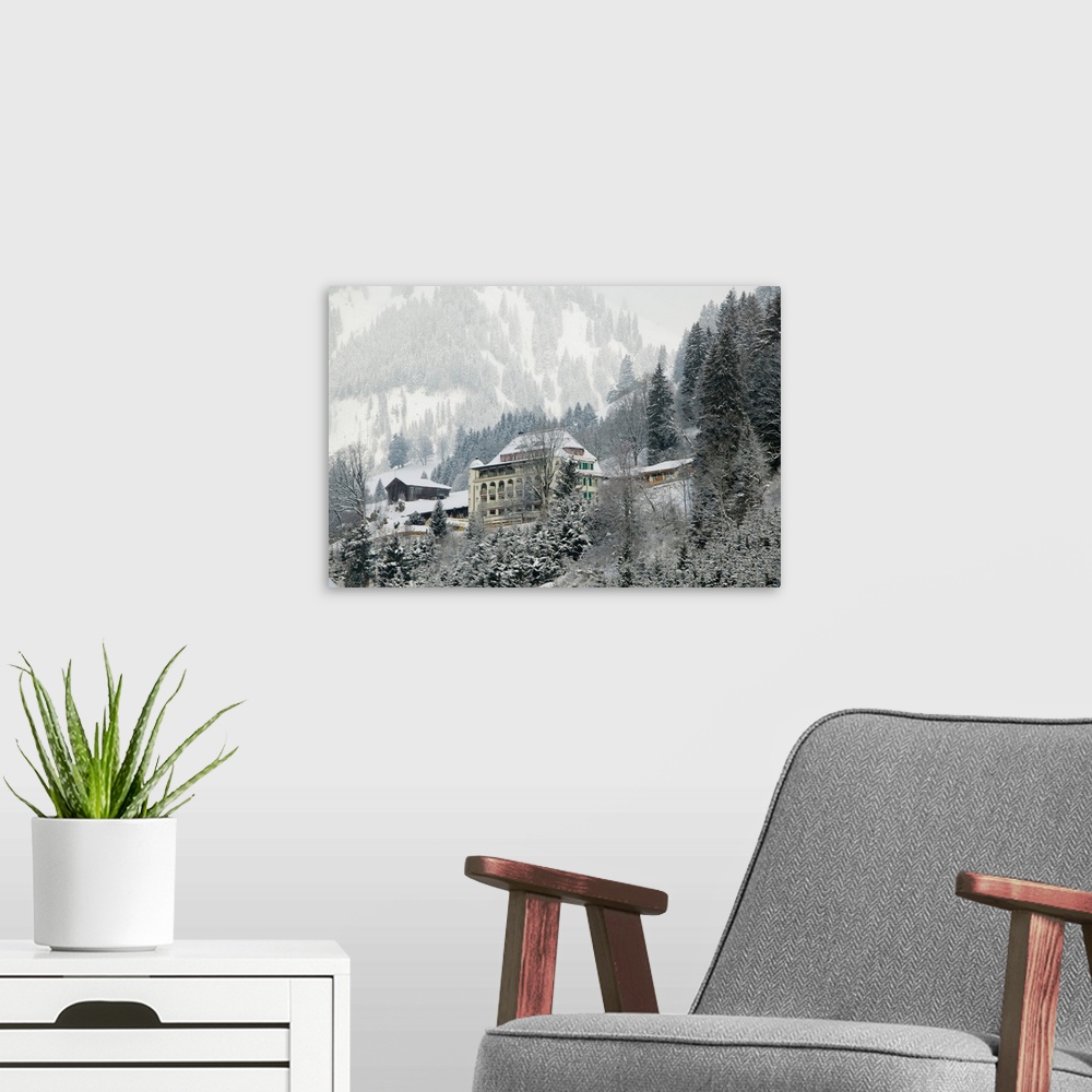 A modern room featuring SWITZERLAND-Bern-SAANEN (Area around Gstaad):.Mountain Lodge / Winter... Walter Bibikow 2005