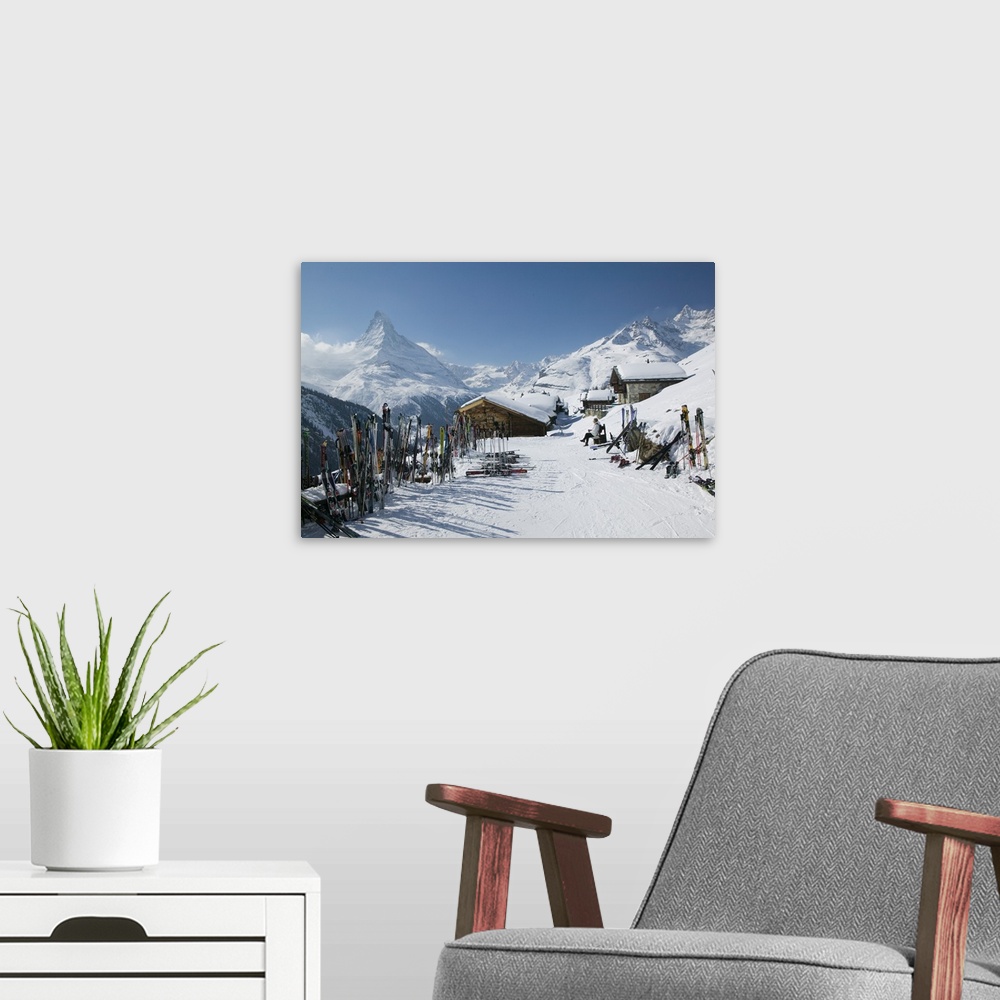 A modern room featuring SWITZERLAND-Wallis/Valais-ZERMATT:.Findeln / Winter.Mountain Ski Village