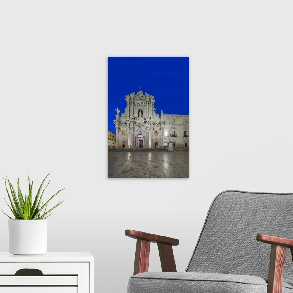 A modern room featuring Europe, Italy, Sicily, Syracuse, Syracuse Cathedral at Dawn.