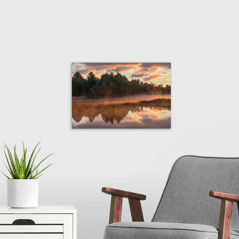 A modern room featuring Tahquamenon River at sunrise, near Paradise, Michigan, Upper Peninsula of Michigan.