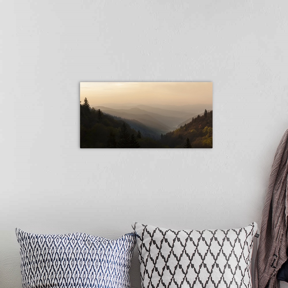 A bohemian room featuring USA, Tennessee, Great Smoky Mountains National Park. Sunrise on mountain ridge lines.